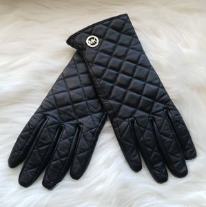 Michael Kors Black Quilted Leather Winter Gloves